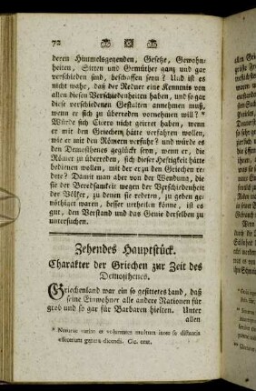 Zehendes Hauptstück. Charakter der Griechen zur Zeit des Demosthenes.