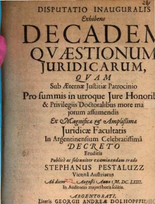 Disp. inaug. exhibens decadem quaestionum iuridicarum