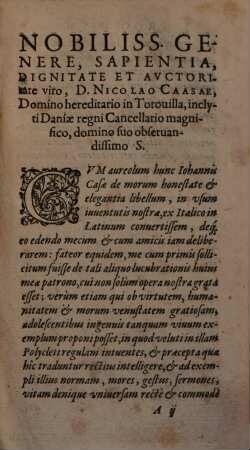 Io. Casae V. Cl. Galatevs, Sev De Morvm Honestate Et Elegantia : Liber Ex Italico Latinus