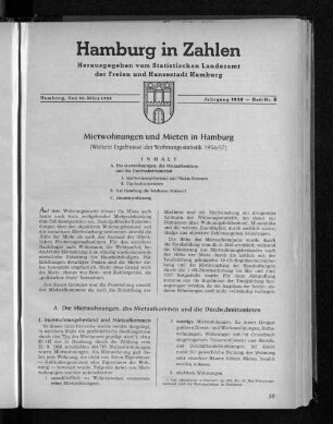 Mietwohnungen und Mieten in Hamburg : Weitere Ergebnisse der Wohnungsstatistik 1956/57