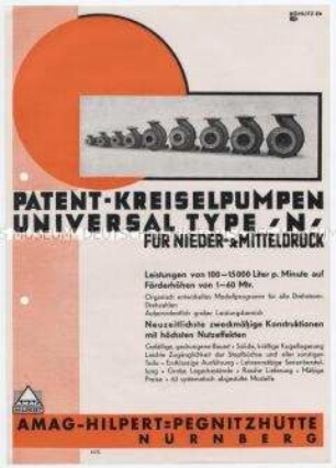 Patent-Kreiselpumpen Universal Type "N" für Nieder- u. Mitteldruck