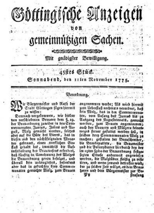 45stes Stück. Sonnabend, den 11ten November 1775.