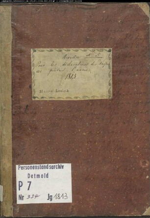 Zivilstandsregister der Mairie Lembeck (Geburten 1813). (Gemeinde: Lembeck, Kreis Recklinghausen)