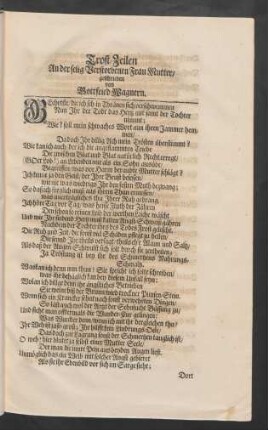 Trost-Zeilen An der selig Verstorbenen Frau Mutter/