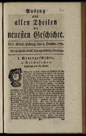 XLI. Stück. Coburg, den 8. Octobr. 1755.