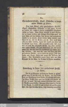 60. Geräuchertes Fleisch; Spek; Schinken, u. dergl. gegen Maden zu sichern.