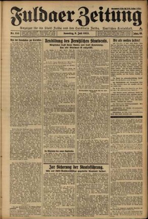 Erste Ausgabe vom Sonntag, den 09. Juli 1933.