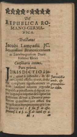 Tractatus Jacobi Lampadii .. Pars prima.