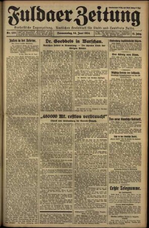 Erste Ausgabe vom Donnerstag, den 14. Juni 1934.