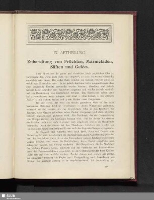 IX. Abtheilung. Zubereitung von Früchten, Marmeladen, Säften und Gelées