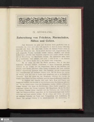 IX. Abtheilung. Zubereitung von Früchten, Marmeladen, Säften und Gelées