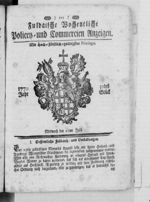 30tes Stück, Ausgabe vom 25. Julii 1770