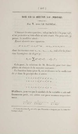 Note sur la question 350 (Wronski).