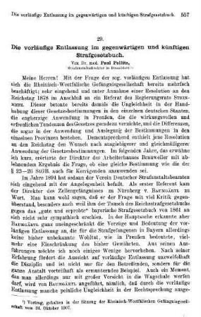 557-567, Die vorläufige Entlassung im gegenwärtigen und künftigen Strafgesetzbuch