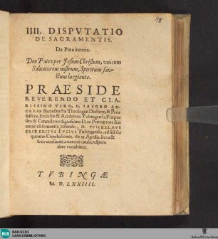IIII. Disputatio de sacramentis, de poenitentia