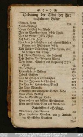 Ordnung der Titul der hier enthaltenen Lieder.