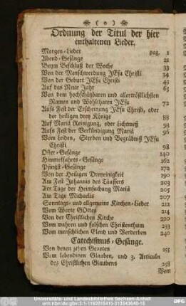 Ordnung der Titul der hier enthaltenen Lieder.
