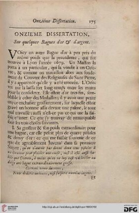 Onzième Dissertation, Sur quelques Bagues d'or & d'argent