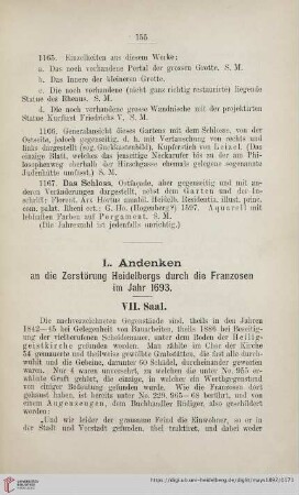 L. Andenken an die Zerstörung Heidelbergs durch die Franzosen im Jahr 1693 (Nr. 1168 - 1172)