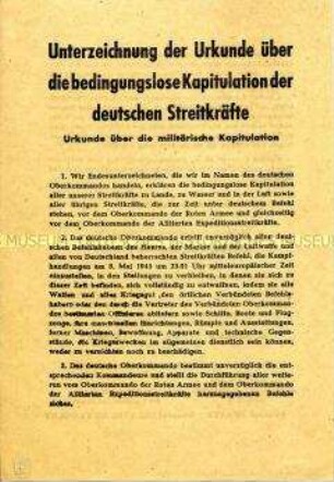 Flugblatt der Alliierten mit dem Text der Kapitulationsurkunde der deutschen Streitkräfte