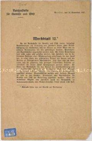 Merkblatt der Reichsstelle für Gemüse und Obst über die Versorgung mit Zwiebeln