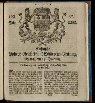 50. Stueck, Montag den 13. Decembr. 1751