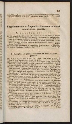 Supplementum s. Appendix librorum ex omni scientiarum genere.