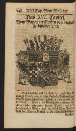 Das XVI. Capitel. Vom Wapen der Fürsten von Anhalt Zerbstischer Linie