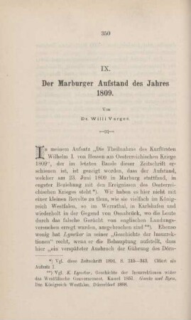 IX. Der Marburger Aufstand des Jahres 1809.