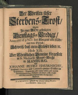 Der Christen süsser Sterbens-Trost