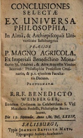 Conclusiones Selectae Ex Universa Philosophia