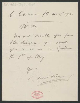 Brief an Augener Ltd.  : 10.04.1902