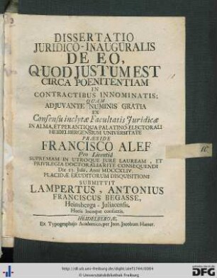 Dissertatio Juridica-Inauguralis De Eo, Quod Justum Est Circa Poenitentiam In Conctractibus Innominatis