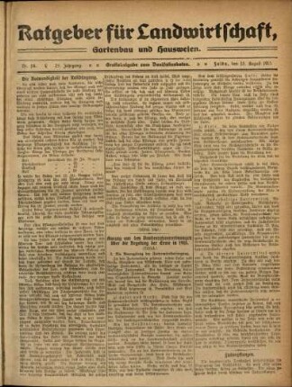 Ausgabe vom Sonntag, den 15. August 1915.