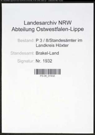 Heiratsregister Standesamt Brakel-Land