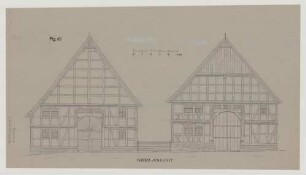 Borgholz (Kreis Warburg): Hof Arens-Schröder. Haupthaus (Grundriss, Ansicht, Schnitt)