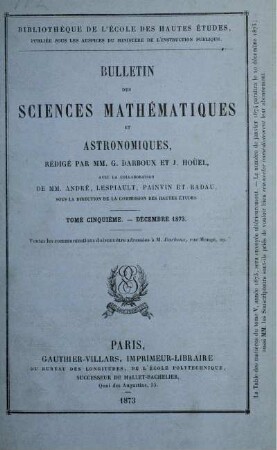 Tome Cinquiéme. - Décembre 1873.