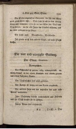 Die vier und vierzigste Gattung. Der Staar. Sturnus.