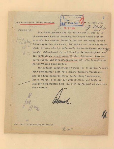 Äußerungen und Vorschläge zur Lösung der Reparationsfrage