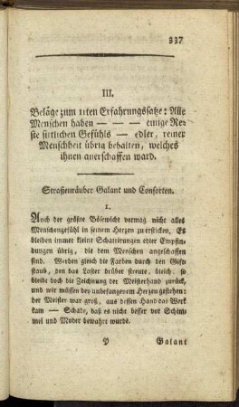 III. Beläge zum 11ten Erfahrungssatze: [...].