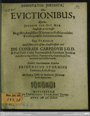 Disputatio juridica de evictionibus
