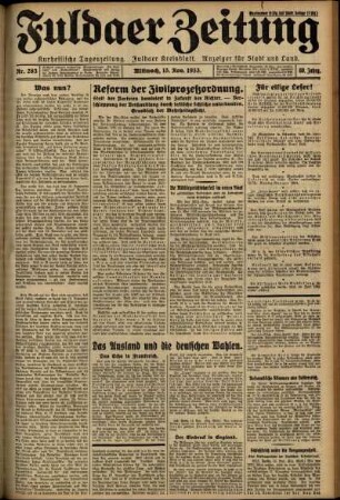 Erste Ausgabe vom Mittwoch, den 15. November 1933.