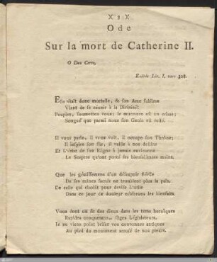 Sur la mort de Catherine II.