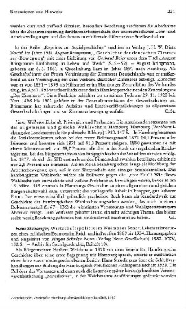 Staudinger, Hans :: Wirtschaftspolitik im Weimarer Staat, Lebenserinnerungen eines politischen Beamten im Reich und in Preußen 1889 bis 1934, hrsg. und eingeleitet von Hagen Schulze, (Archiv für Sozialgeschichte, Beiheft, 10) : Bonn, Verlag Neue Gesellschaft, 1982