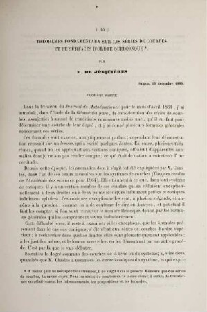 Théorèmes fondamentaux sur les séries de courbes et de surfaces d'ordre quelconque.