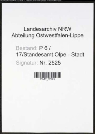Heiratsregister Standesamt Olpe-Stadt