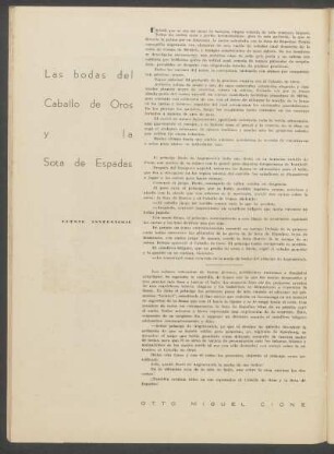 Las bodas del Caballo de Oros y la Sota de Espadas : Cuento iverosímil