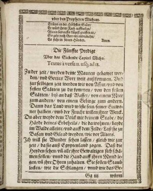 Die Fünffte Predigt. Textus a versu 11. usque ad 18.