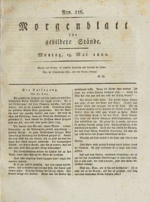 Nro. 116. Montag, 15. Mai 1820. - Nro. 121. Sonnabend, 20. Mai 1820.