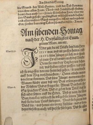 Am sibenden Sontag nach der H. Dreyfaltigkeit Euangelium Marc. am viij.